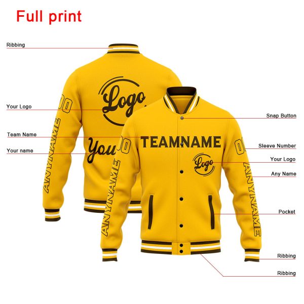 Benutzerdefinierte Varsity-Jacke. Letterman-Jacke für Männer, Frauen und Jugendliche Braun Gelb Angebot – Bild 4