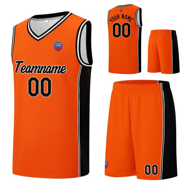 Individuelle Basketball-Jersey-Shorts für Männer und Frauen. Gestickter und gedruckter Name, Nummer und Logo Orange&Schwarz Schn?ppchen – Bild 3