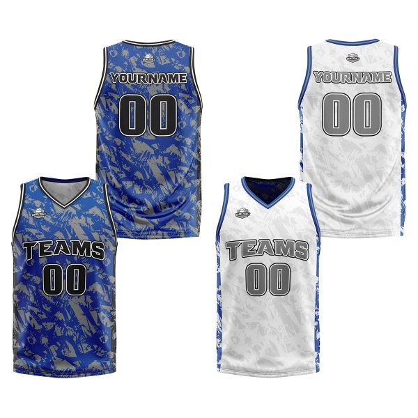 Benutzerdefinierte Blau Grau Reversible Basketball Jersey Personalisierte Print Name Nummer Logo Online-Verkauf