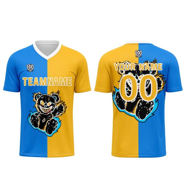 Benutzerdefinierte Blau Gelb Fußball Trikots für Männer Frauen Personalisierte Fußball Uniformen für Erwachsene und Kind Im Angebot