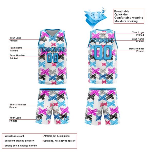Benutzerdefinierter  Hellblau Basketball Jersey Uniform Anzug gedruckt Ihr Logo Name Nummer Verkauf – Bild 4