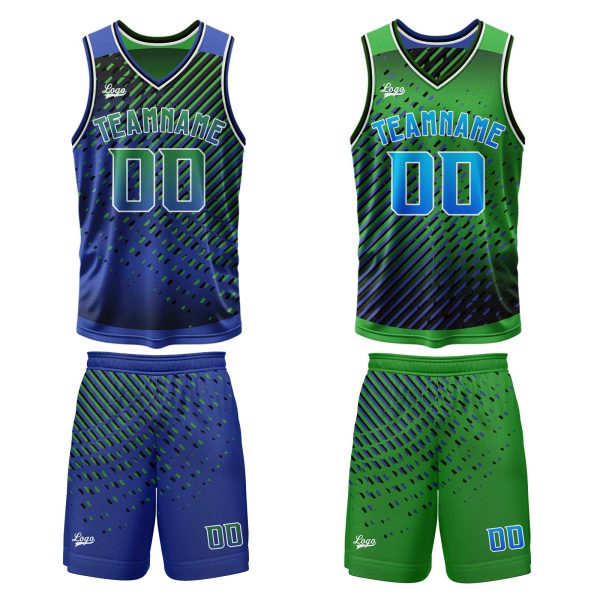 Benutzerdefinierte Blau Grün Reversible Basketball Jersey Personalisierte Print Name Nummer Logo Online-Verkauf – Bild 2