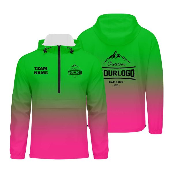 Anpassbare Grün Rosa Winddichte Softshell Kapuzenjacke - Vollverschluss, Logo- & Text-Druck Rabatt