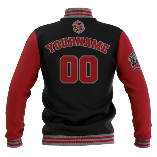 Benutzerdefiniert Schwarz Rot Grau Wasserdichte Varsity Jacken Personalisiert genäht Name Nummer Logo zu Letterman Jacken Schn?ppchen – Bild 3