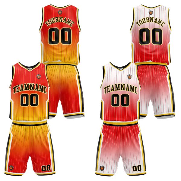 Benutzerdefinierte Rot Gelb Reversible Basketball Jersey Personalisierte Name Nummernlogo drucken Rabatt