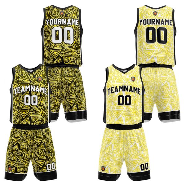 Benutzerdefinierte Gelb Reversible Basketball Jersey Personalisierte Name Nummernlogo drucken Online-Verkauf