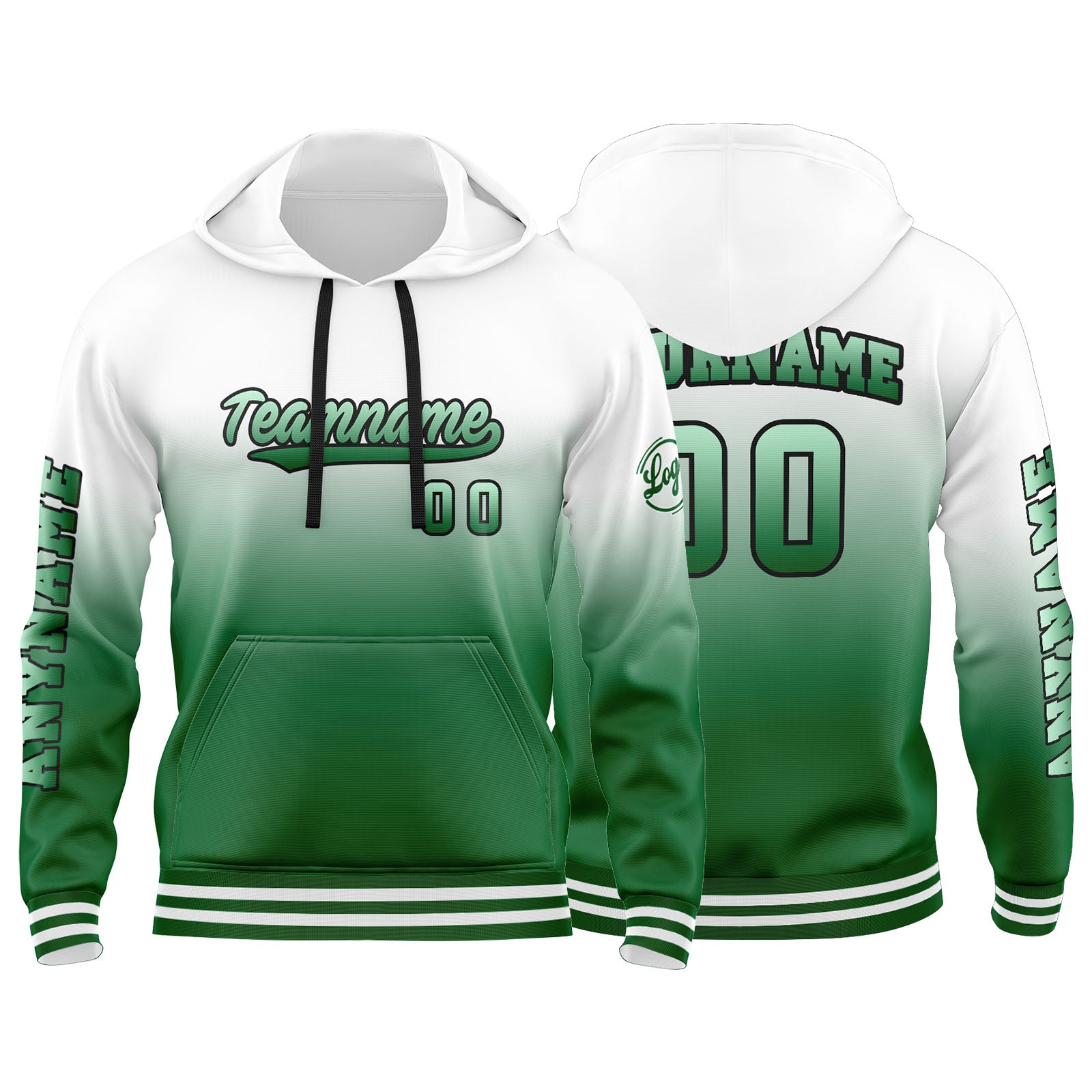 Benutzerdefinierter Grün Weiß Hoodie für Mann, Frau, Mädchen, Junge. Drucken Sie Ihr Logo, Ihren Namen und Ihre Nummer Jetzt online
