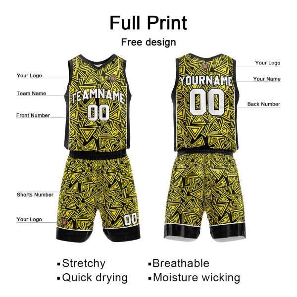 Benutzerdefinierte Gelb Reversible Basketball Jersey Personalisierte Name Nummernlogo drucken Online-Verkauf – Bild 2