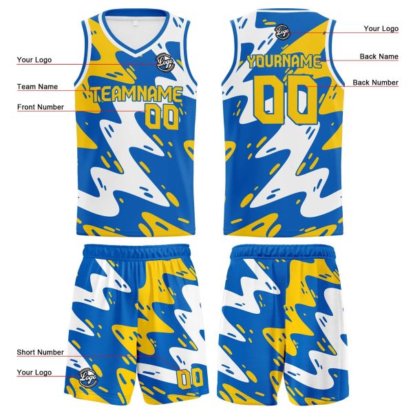 Benutzerdefinierter Blau Gelb Basketball Jersey Uniform Anzug gedruckt Ihr Logo Name Nummer Online-Verkauf – Bild 3