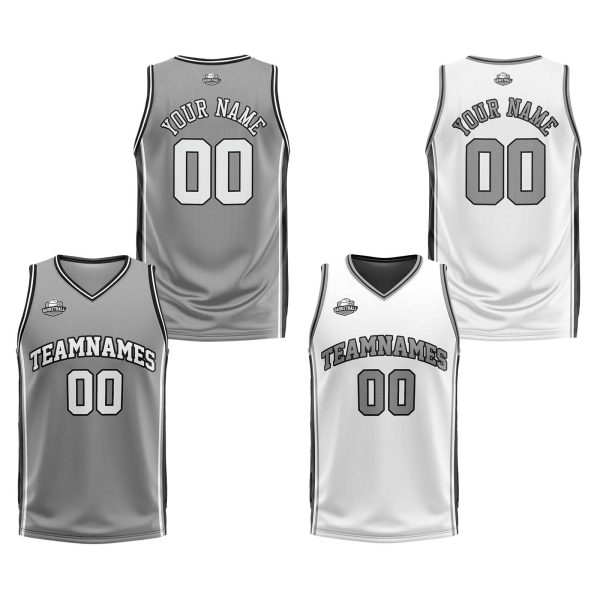 Benutzerdefinierte Grau Weiß Schwarz Reversible Basketball Jersey Personalisierte Print Name Nummer Logo Angebot
