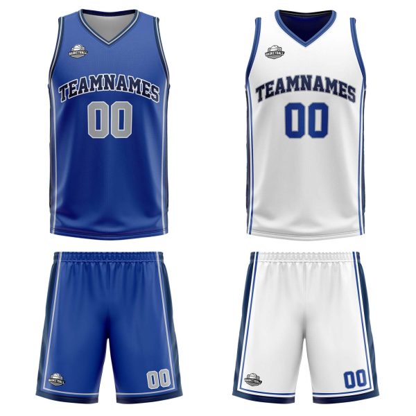Benutzerdefinierte Blau Weiß Grau Reversible Basketball Jersey Personalisierte Print Name Nummer Logo Mode – Bild 3