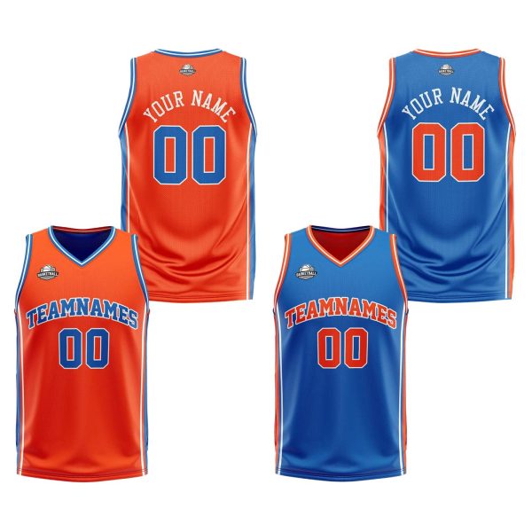 Benutzerdefinierte Orange Blau Weiß Reversible Basketball Jersey Personalisierte Print Name Nummer Logo Online
