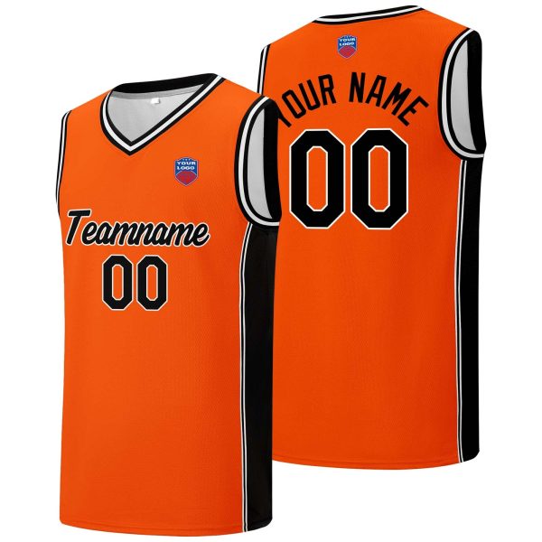 Individuelle Basketball-Jersey-Shorts für Männer und Frauen. Gestickter und gedruckter Name, Nummer und Logo Orange&Schwarz Schn?ppchen