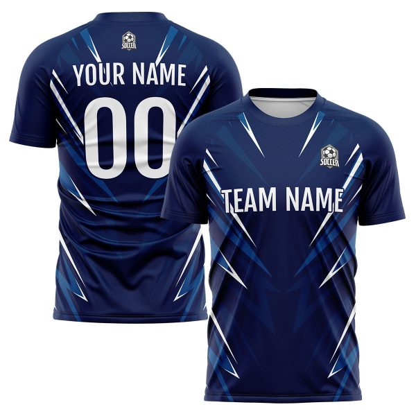 Benutzerdefinierte Dunkelblau Fußball Trikots für Männer Frauen Personalisierte Fußball Uniformen für Erwachsene und Kind Jetzt online
