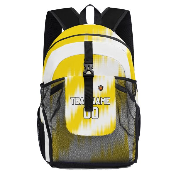 Anpassen Gelb Weiß Sport Rucksäcke Mit Personalisiert Namen, Zahlen und Logos Im Angebot – Bild 4