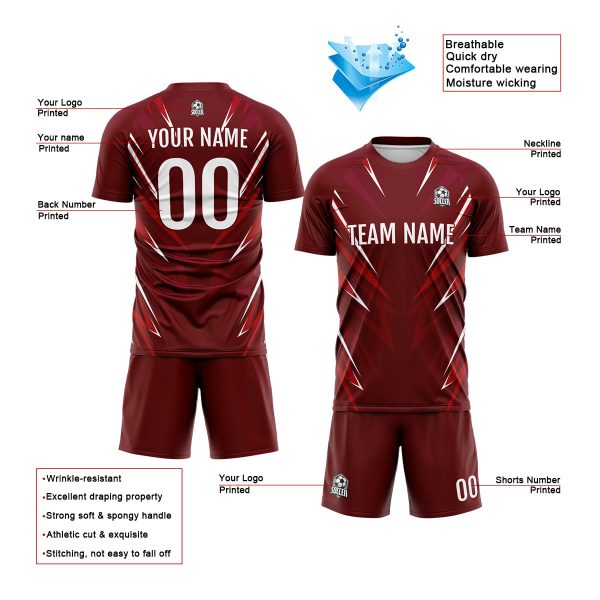Benutzerdefinierte Dunkelrot Fußball Trikots für Männer Frauen Personalisierte Fußball Uniformen für Erwachsene und Kind Schn?ppchen – Bild 3