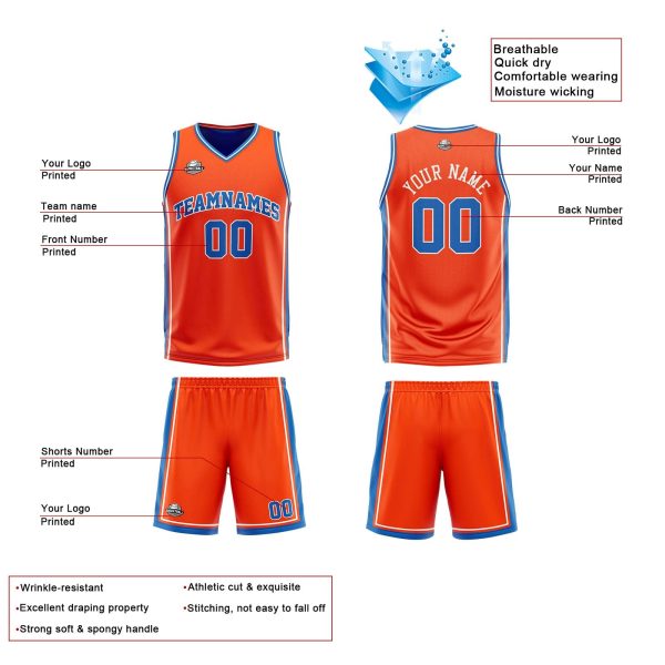 Benutzerdefinierte Orange Blau Weiß Reversible Basketball Jersey Personalisierte Print Name Nummer Logo Online – Bild 4