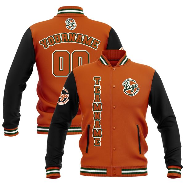 Benutzerdefiniert  Schwarz Orange Grün Wasserdichte Varsity Jacken Personalisiert genäht Name Nummer Logo zu Letterman Jacken Mode