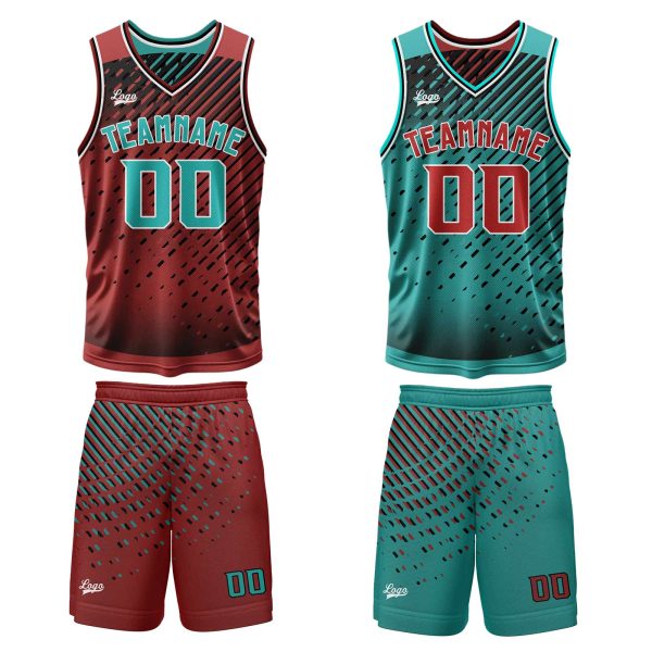 Benutzerdefinierte Cyan Rot Reversible Basketball Jersey Personalisierte Print Name Nummer Logo Verkauf – Bild 2