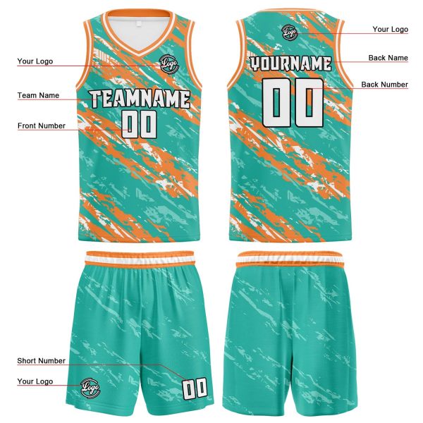 Benutzerdefinierter Teal Orange Basketball Jersey Uniform Anzug gedruckt Ihr Logo Name Nummer Im Angebot – Bild 3