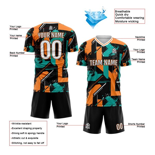 Benutzerdefinierte Aqua Orange Fußball Trikots für Männer Frauen Personalisierte Fußball Uniformen für Erwachsene und Kind Mode – Bild 3