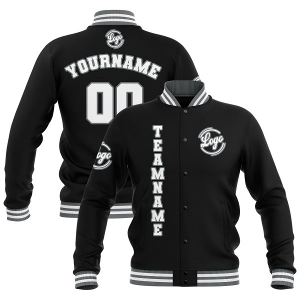 Benutzerdefiniert  Schwarz Grau Weiß Wasserdichte Varsity Jacken Personalisiert genäht Name Nummer Logo zu Letterman Jacken Angebot