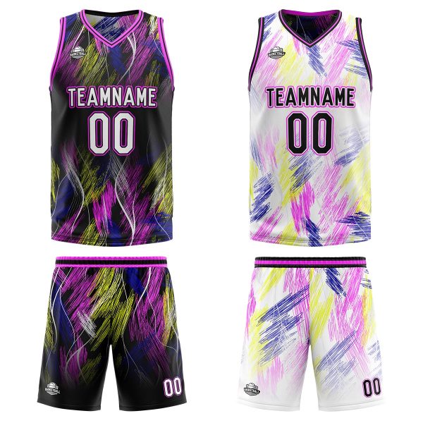Benutzerdefinierte schwarz rosa Reversible Basketball Jersey Personalisierte Print Name Nummer Logo Angebot – Bild 3