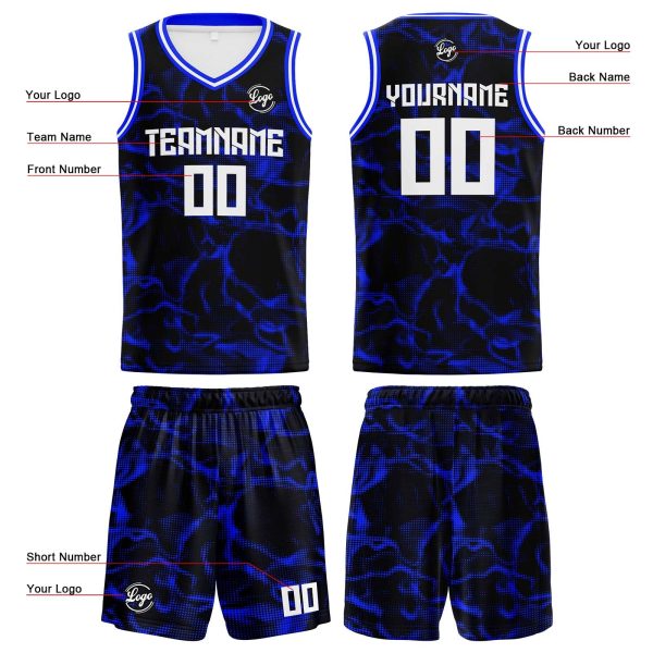 Benutzerdefinierte Marine Royal Reversible Basketball Jersey Personalisierte Print Name Nummer Logo Mode – Bild 3