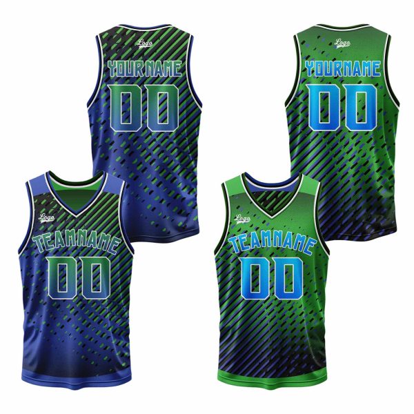 Benutzerdefinierte Blau Grün Reversible Basketball Jersey Personalisierte Print Name Nummer Logo Online-Verkauf