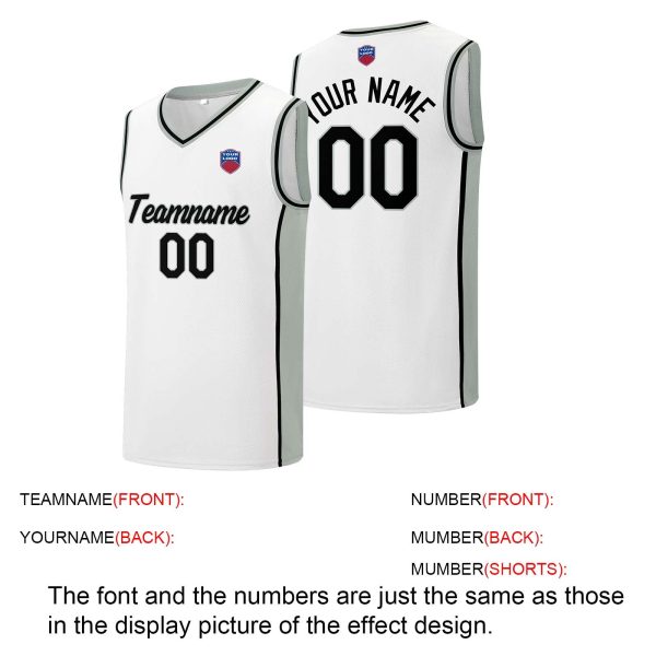 Individuelle Basketball-Jersey-Shorts für Männer und Frauen. Gestickter und gedruckter Name, Nummer und Logo Weiß&Grau Verkauf – Bild 4