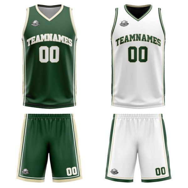 Benutzerdefinierte Dunkelgrün Weiß Creme Reversible Basketball Jersey Personalisierte Print Name Nummer Logo Jetzt online – Bild 3