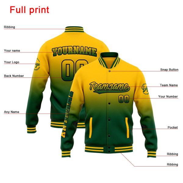 Benutzerdefinierte Varsity-Jacke. Letterman-Jacke für Männer, Frauen und Jugendliche Grün Gelb Online-Schn?ppchen – Bild 4