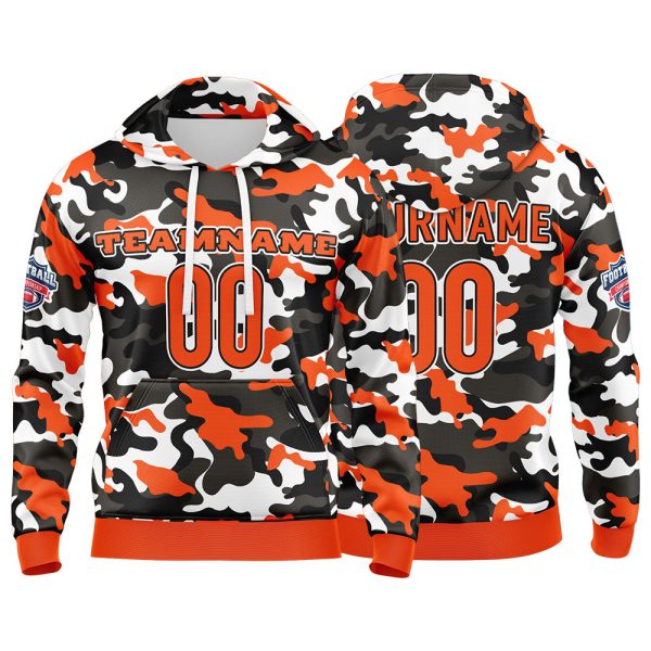 Benutzerdefinierter Sweatshirt-Hoodie für Mann, Frau, Mädchen, Junge. Drucken Sie Ihr Logo, Ihren Namen und Ihre Nummer Orange-Schwarz Schn?ppchen