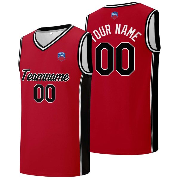 Individuelle Basketball-Jersey-Shorts für Männer und Frauen. Gestickter und gedruckter Name, Nummer und Logo Rot&Schwarz Verkauf