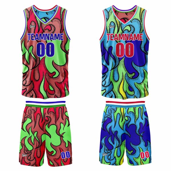 Benutzerdefinierte Blau Rot Reversible Basketball Jersey Personalisierte Print Name Nummer Logo Mode – Bild 2