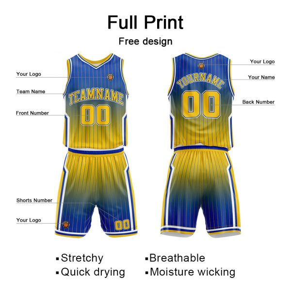 Benutzerdefinierte Royal Gelb Reversible Basketball Jersey Personalisierte Name Nummernlogo drucken Jetzt online – Bild 2