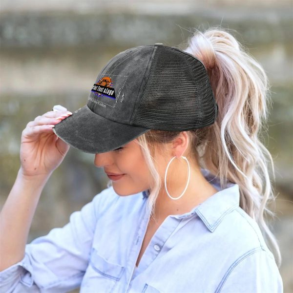 Kundenspezifisch Dunkelgrau gewaschener Mesh-Cowboy-Hut für Männer und Frauen mit Pferdeschwanz und Klettverschluss Kann mit Logo-Text bedruckt werden Online-Verkauf – Bild 3
