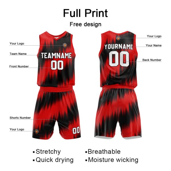 Benutzerdefinierte Rot Reversible Basketball Jersey Personalisierte Name Nummernlogo drucken Verkauf – Bild 2