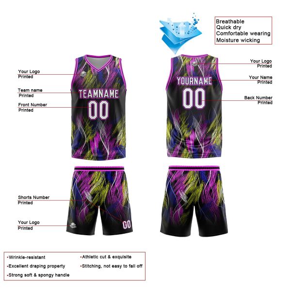 Benutzerdefinierte schwarz rosa Reversible Basketball Jersey Personalisierte Print Name Nummer Logo Angebot – Bild 4