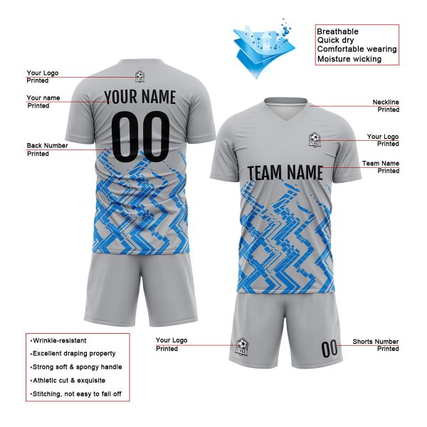 Benutzerdefinierte Grau Blau Fußball Trikots für Männer Frauen Personalisierte Fußball Uniformen für Erwachsene und Kind Schn?ppchen – Bild 3