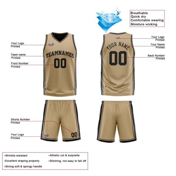 Benutzerdefinierte Gold Schwarz Reversible Basketball Jersey Personalisierte Print Name Nummer Logo Online-Verkauf – Bild 4