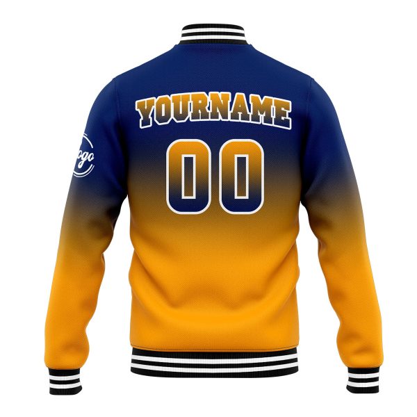 Benutzerdefinierte Verlauf Varsity-Jacke. Letterman-Jacke Marine Orange Mode – Bild 3