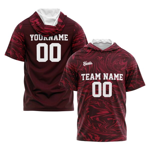 Benutzerdefinierte Burgundisch Kurzarm-Kapuzenpullover für Männer Frauen Hemden mit Kapuzen gedruckt Name Logo Schn?ppchen
