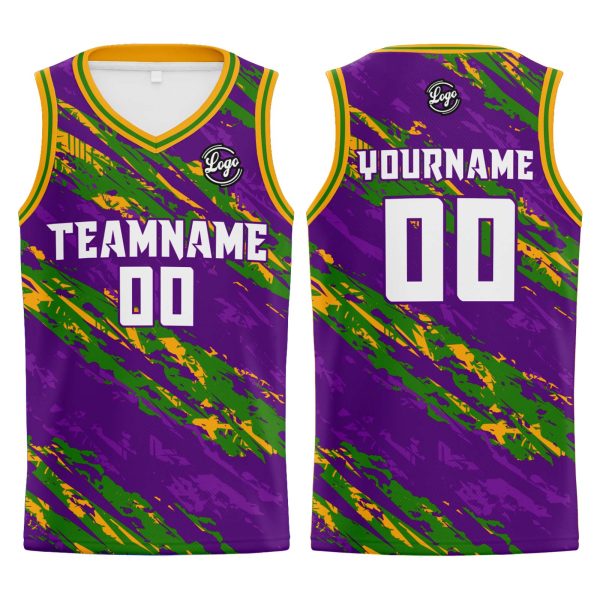 Benutzerdefinierter Lila Grün Basketball Jersey Uniform Anzug gedruckt Ihr Logo Name Nummer Zu verkaufen
