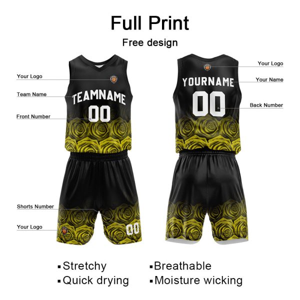 Benutzerdefinierte Rose Gelb Reversible Basketball Jersey Personalisierte Name Nummernlogo drucken Angebot – Bild 2