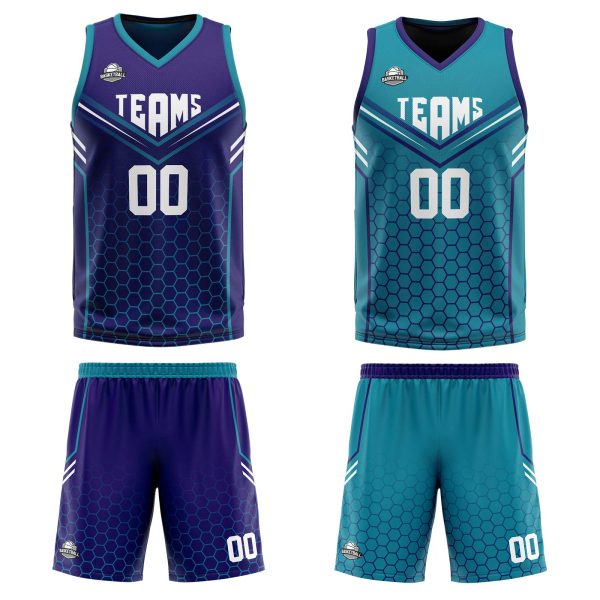 Benutzerdefinierte Lila Teal Reversible Basketball Jersey Personalisierte Print Name Nummer Logo Verkauf – Bild 3