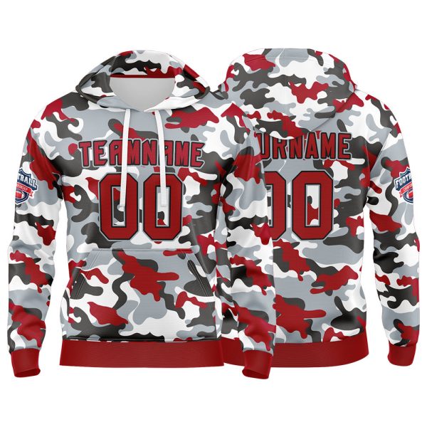 Benutzerdefinierter Sweatshirt-Hoodie für Mann, Frau, Mädchen, Junge. Drucken Sie Ihr Logo, Ihren Namen und Ihre Nummer Rot-Dunkelgrau Mode