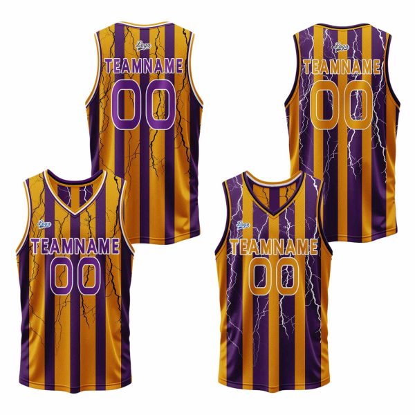 Benutzerdefinierte Lila Orange Reversible Basketball Jersey Personalisierte Print Name Nummer Logo Zu verkaufen