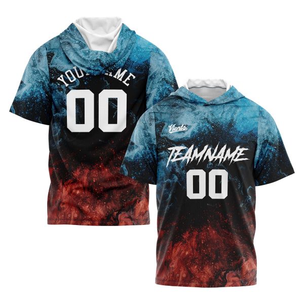 Benutzerdefinierte Wasser und Feuer Kurzarm-Kapuzenpullover für Männer Frauen Hemden mit Kapuzen gedruckt Name Logo Schn?ppchen