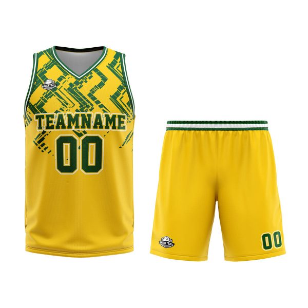 Benutzerdefinierter Gelb Grün Basketball Jersey Uniform Anzug gedruckt Ihr Logo Name Nummer Angebot – Bild 2
